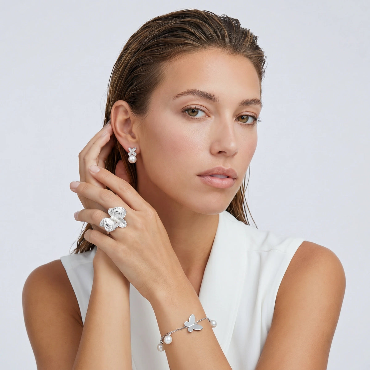 Butterfly Perlen-Armband Silber
