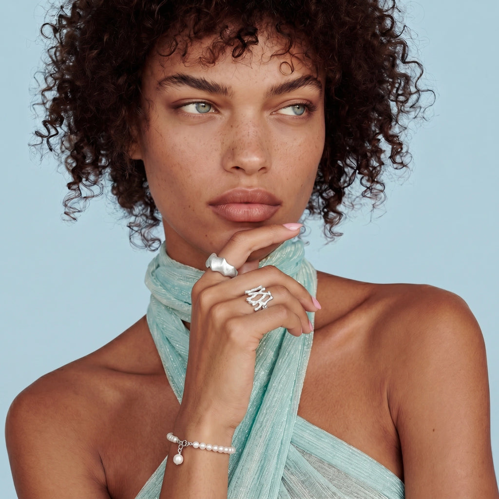 Pearlescent Perlen-Armband Silber