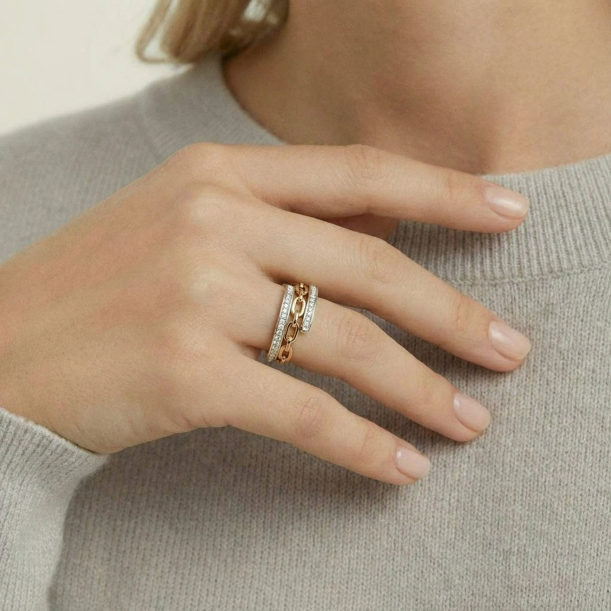 Chain Kristallring Gold